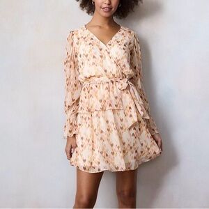 LC Lauren Conrad Peach Pink Heart Patterned Long Sleeve Dress